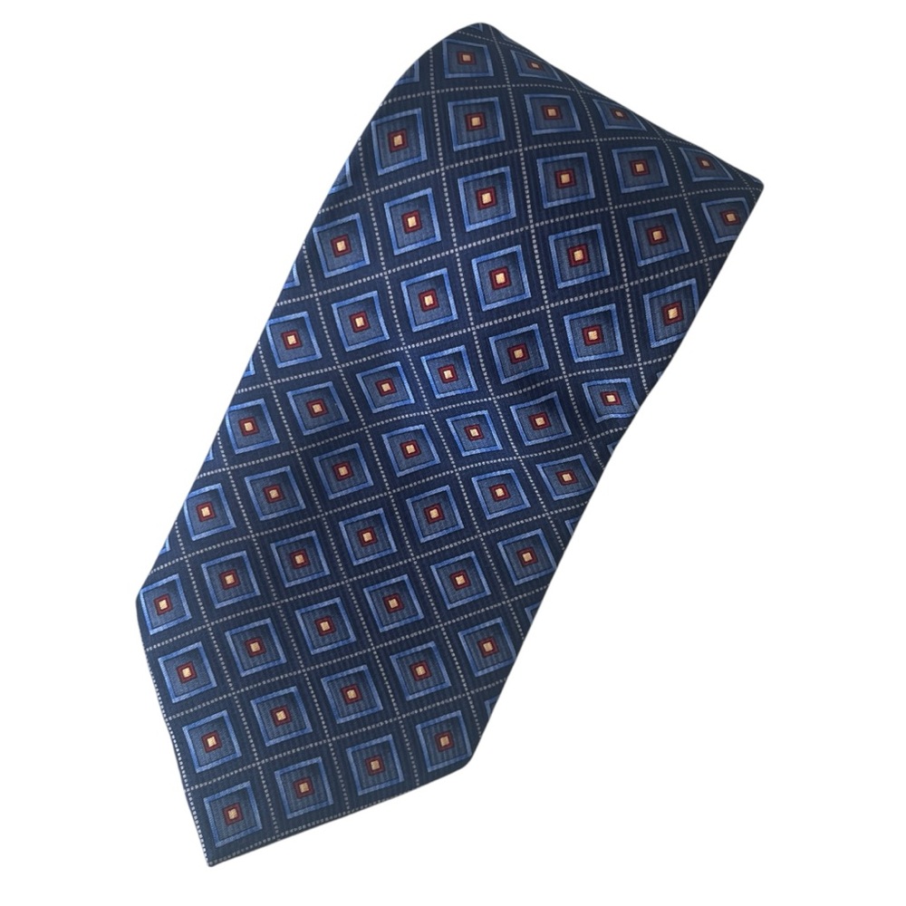Carlos Devenezia Silk Tie Blue Geometric Print Career Classic